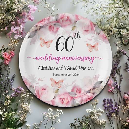 60. Hochzeit Jubiläum Elegante Blush Rose Pappteller