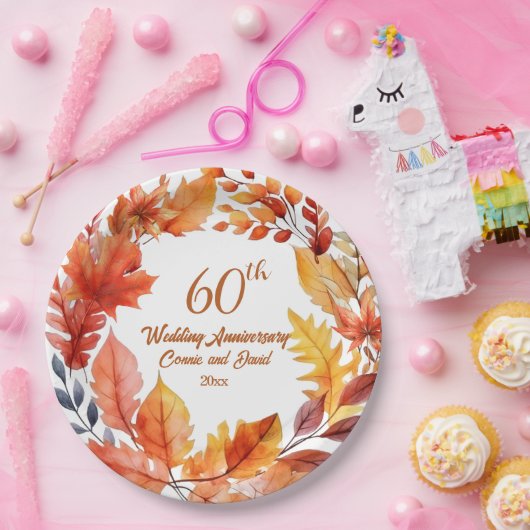 60. Hochzeit Jubiläum Fall Bloralfall Pappteller (Party)