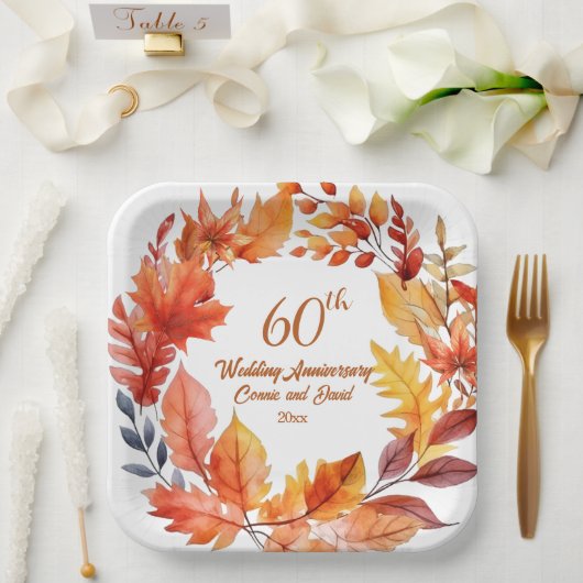 60. Hochzeit Jubiläum Fall Bloralfall Pappteller (Hochzeit)