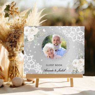 60. Hochzeit Jubiläum silberne Foto Spitze Blumens Gästebuch