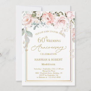 60. Hochzeit Jubiläum Weißrosa Rosen Einladung