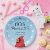 60. Hochzeitsfeier, Kardinal und Herz Pappteller (Party)