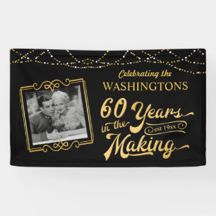 60. Hochzeitsjubiläumsfoto Schwarz Gold Lichter Banner