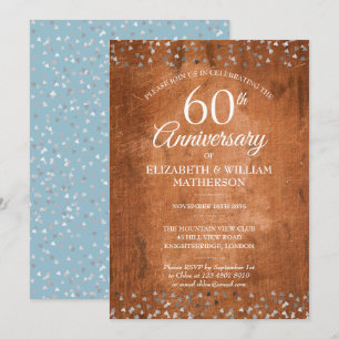 60. Hochzeitstag Confetti Rustikales Holz Einladung