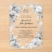 60. Hochzeitstag Diamantenflorale klar Acryleinladungen (Vorderseite)