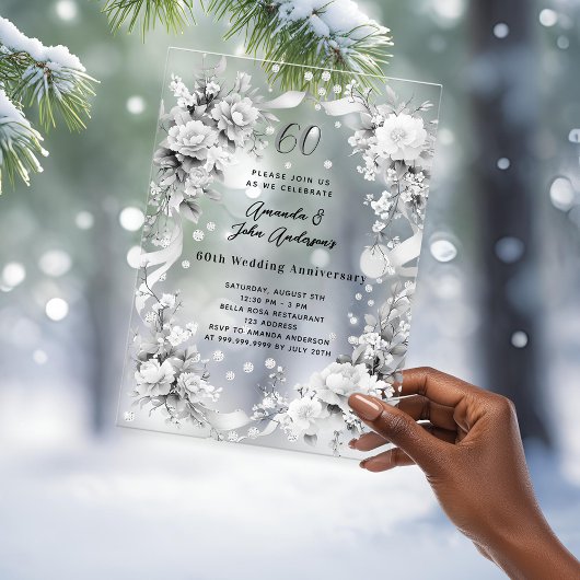 60. Hochzeitstag Diamantenflorale klar Acryleinladungen