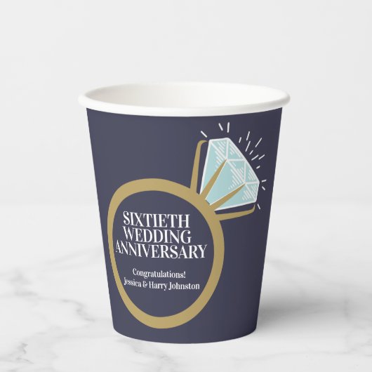 60. Hochzeitstag Diamantring Spaß Fakten Pappbecher (Vorderseite)