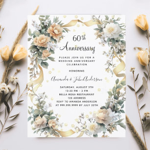 60. Hochzeitstag gelbe Florale Einladung