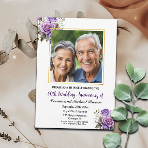 60. Hochzeitstag Gold Frame Lila Rose Einladung