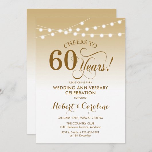 60. Hochzeitstag - Gold White Einladung (Vorne/Hinten)
