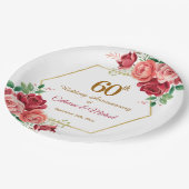 60. Hochzeitstag Goldrahmen Blumen Pappteller (Schrägansicht)