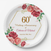 60. Hochzeitstag Goldrahmen Blumen Pappteller (Vorderseite)
