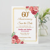 60. Hochzeitstag Goldrahmen Blumen Save The Date (Stehend Vorderseite)
