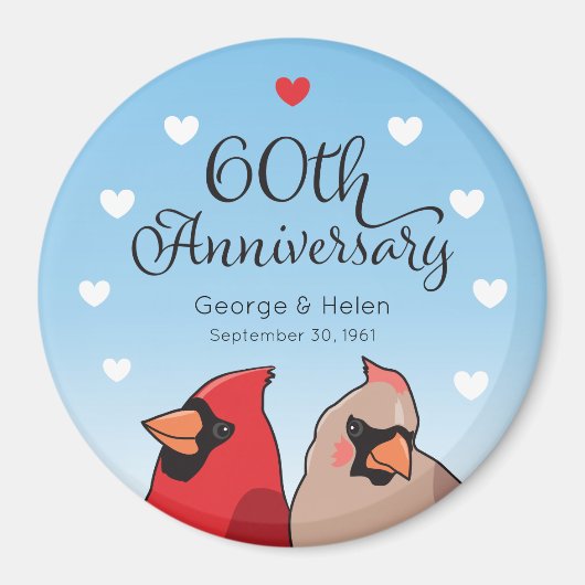 60. Hochzeitstag, Kardinal Bird and Hearts Magnet (Vorne)