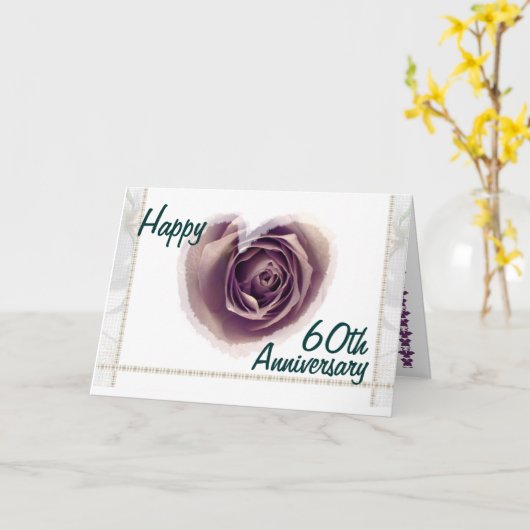 60. Hochzeitstag - Lila Rose Herz Karte (Gelbe Blume)