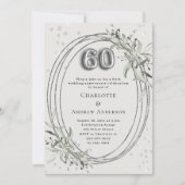 60. Hochzeitstag Perlgrau Grün Einladung (Vorderseite)