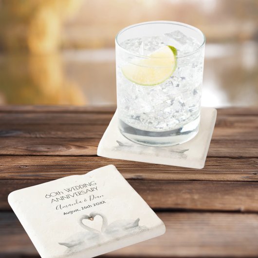 60. Hochzeitstag romantische weiße Schwäne Steinuntersetzer