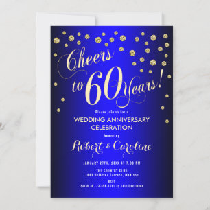 60. Hochzeitstag - Royal Blue & Gold Einladung