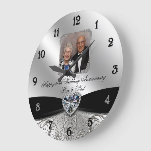 60. Hochzeitstag Runde Foto Uhr (Winkel)