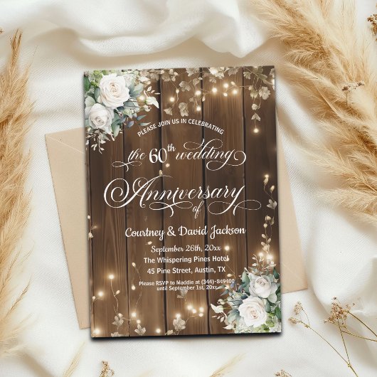 60. Hochzeitstag Rustikale String Lights Einladung