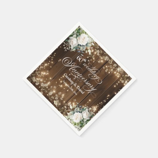 60. Hochzeitstag Rustikale String Lights Serviette (Ecke)