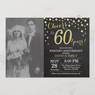 60. Hochzeitstag Schiefertafel Schwarz und Gold Einladung