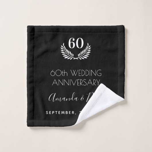 60. Hochzeitstag Schwarz-weiß Badhandtuch Set (Waschlappen)