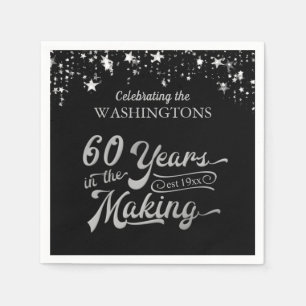 60. Hochzeitstag Schwarze und Silberne Sterne Serviette