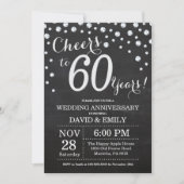 60. Hochzeitstag Schwarzes Silber Chalkboard Einladung (Vorderseite)