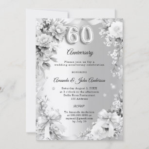 60. Hochzeitstag Silber Blumen Schleifen Einladung