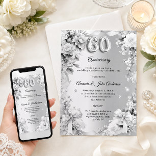 60. Hochzeitstag Silber Blumen Schleifen Einladung