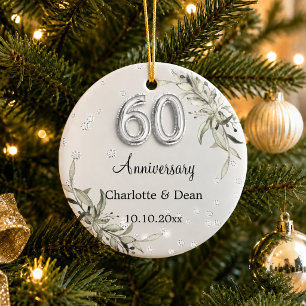 60. Hochzeitstag Silbernes Grün Diamanten Keramik Ornament
