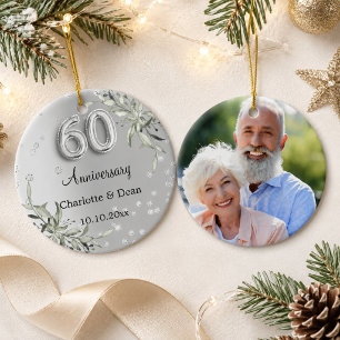 60. Hochzeitstag Silbernes Grün Foto Keramik Ornament