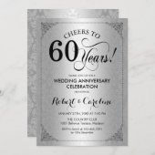 60. Hochzeitstag - Silberschwarzer Damast Einladung (Vorne/Hinten)