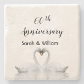 60. Hochzeitstag weißes Schwanenpaar Namen Steinuntersetzer (Vorderseite)