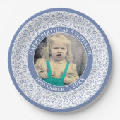 60 Ihr Foto Random Number Pattern Blau/Weiß Pappteller (Vorderseite)