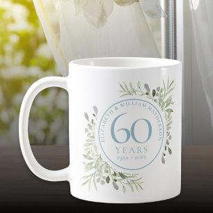 60 Jahre Aquarell-Blumen-Diamantene Hochzeit Kaffeetasse