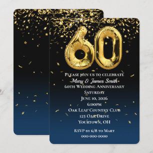 60 Jahre Gold Balloons Confetti Einladung