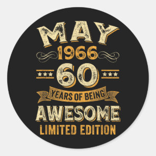 60 Jahre großartig Vintage Mai 1966 60. Geburtstag Runder Aufkleber