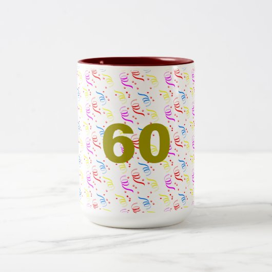 60 Jahre und Confetti-Tasse Zweifarbige Tasse (Mittel)