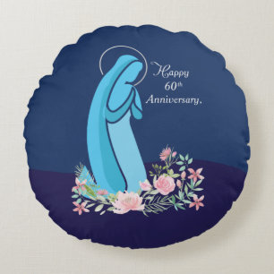 60. Jahrestag des religiösen Lebens Nun Pink Blume Rundes Kissen