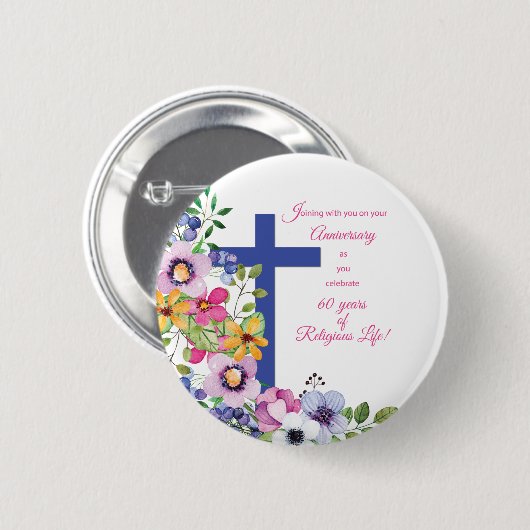 60. Jahrestag, Nun, Religious Life Cross Button (Vorne & Hinten)