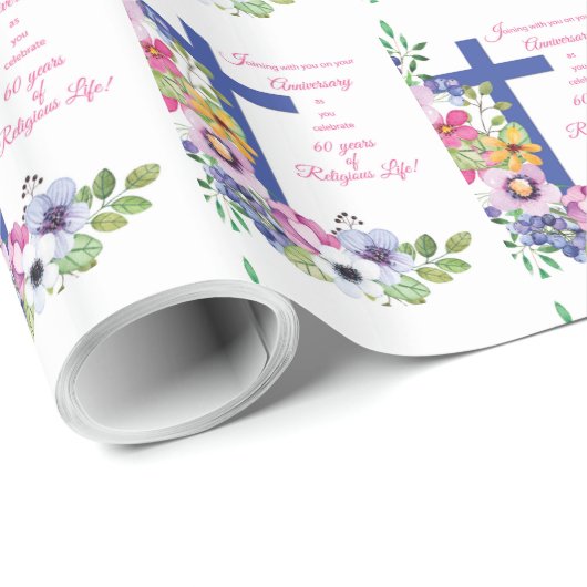 60. Jahrestag, Nun, Religious Life Cross Geschenkpapier (Rolleneckpunkt)
