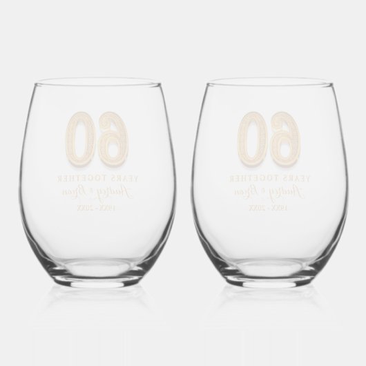 60. Jahrestag Personalisiert Weinglas Ohne Stiel (Rückseite)