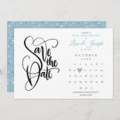 60. Jahrestag Save the Date Kalender Blue Heart (Vorne/Hinten)