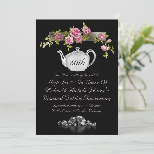 60-jährige Tea-Einladung Einladung (Stehend Vorderseite)