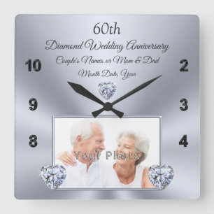 60-jähriges Hochzeitstipendium mit FOTO Quadratische Wanduhr