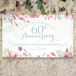 60. Jubiläum Aquarell-Rosen Floral Willkommen Banner