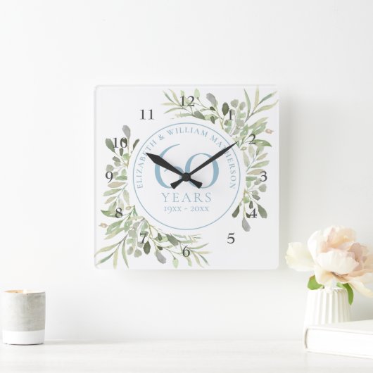 60. Jubiläum Aquarellblume Quadratische Wanduhr (Zuhause)