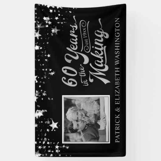 60. Jubiläum Foto Black and Silver Stars Banner (Vertikal)